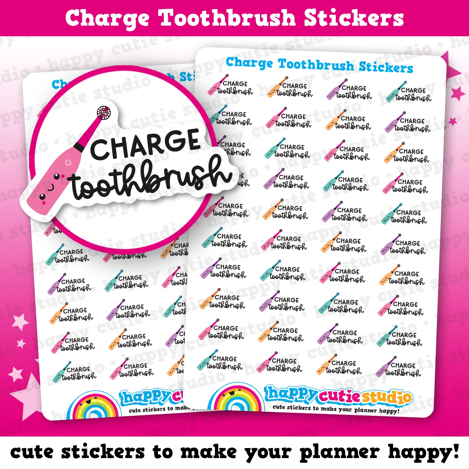 40 Cute Charge Toothbrush/Teeth/Dentist Planner Stickers