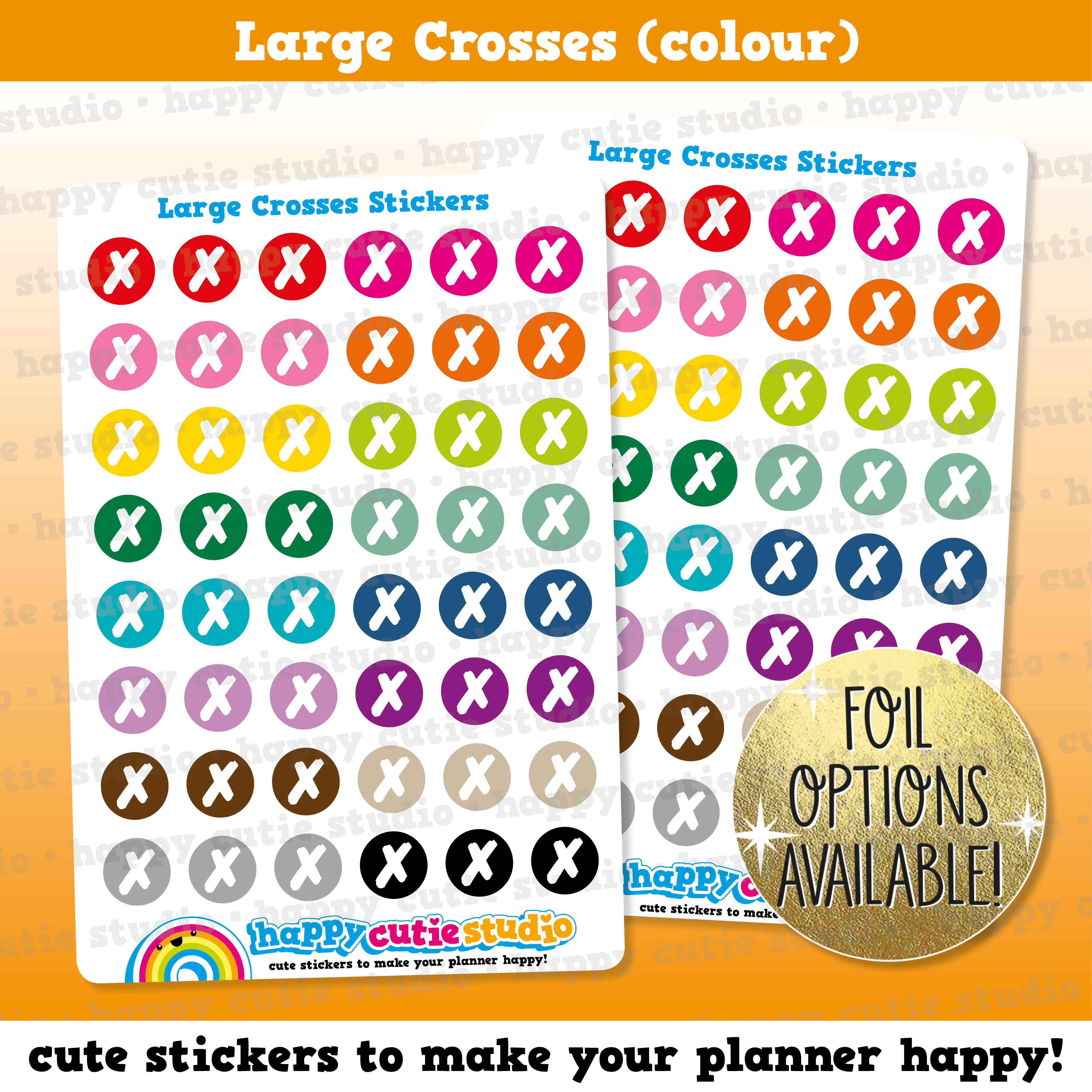 48 Cute Colourful Large Crosses/Functional/Practical Planner Stickers