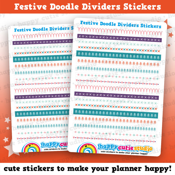 18 Festive Doodle Divider Planner Stickers