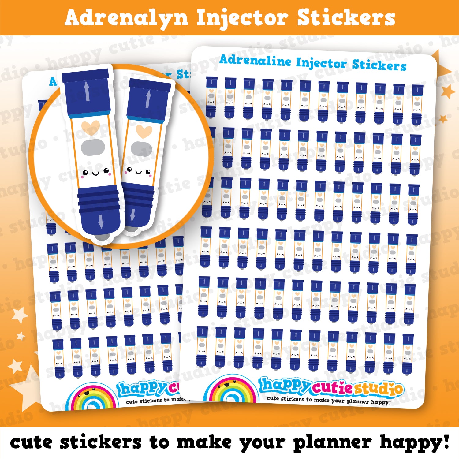72 Cute Adrenalin Injector Pen Planner Stickers
