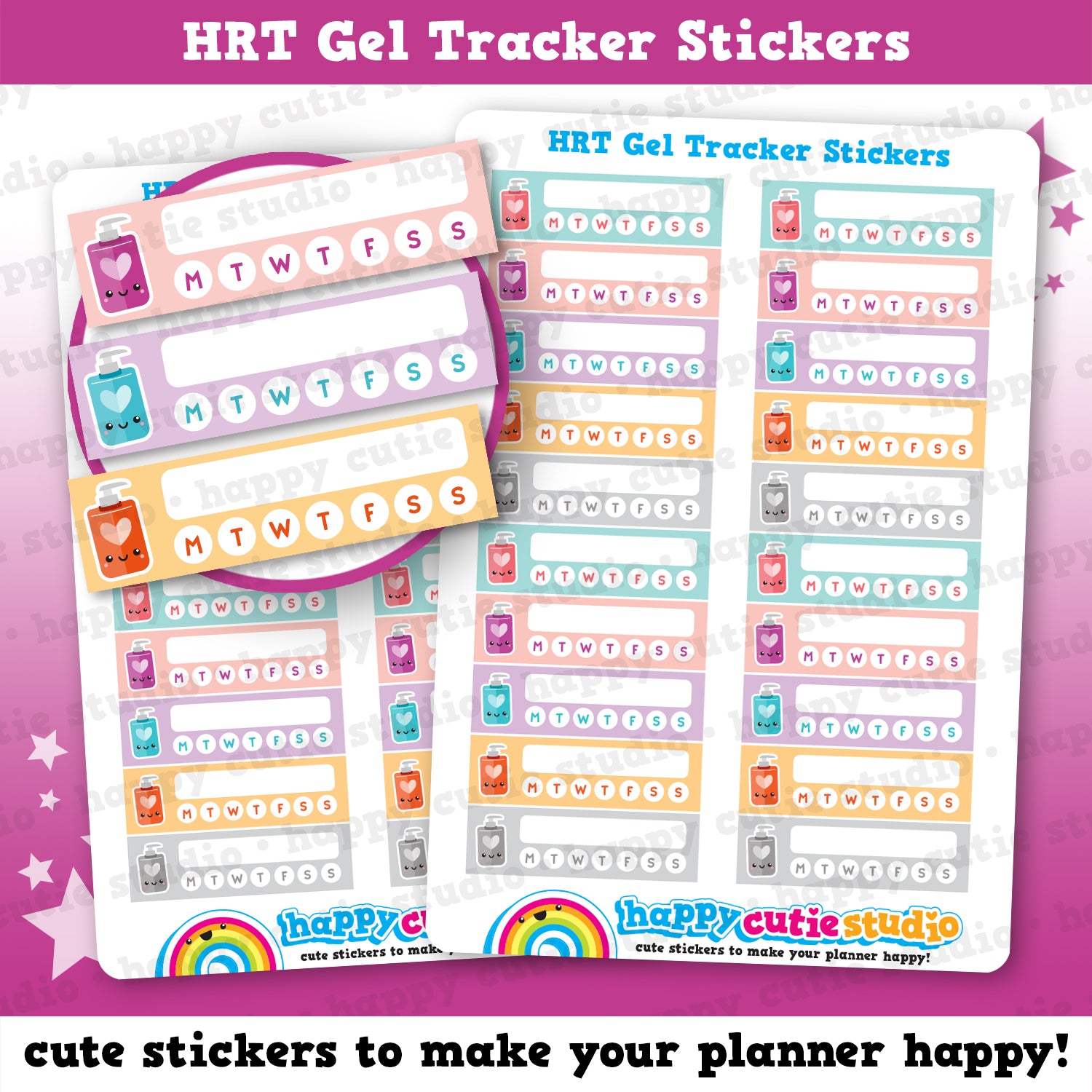 20 Cute HRT Gel Tracker Planner Stickers