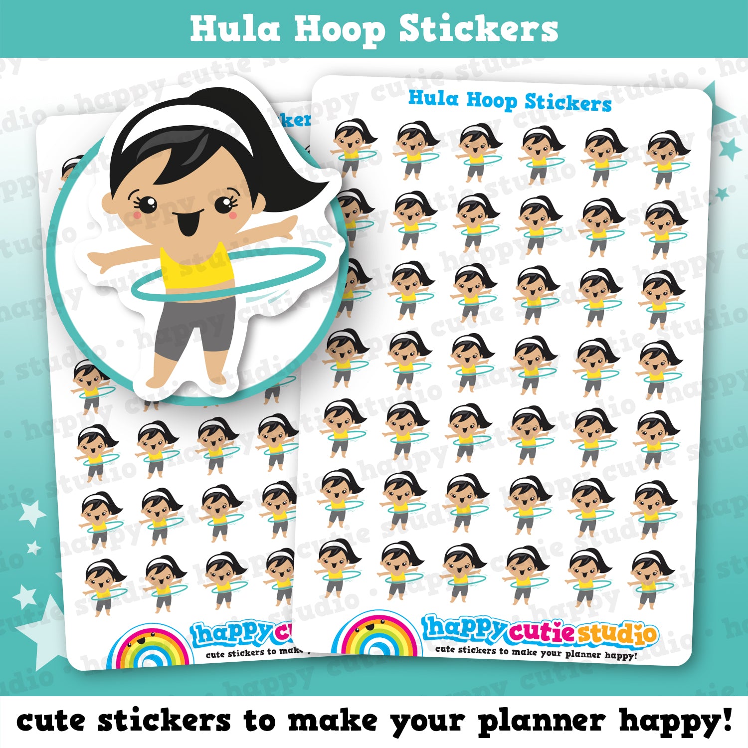 42 Cute Hula Hoop/Fitness Hoop Girl Planner Stickers