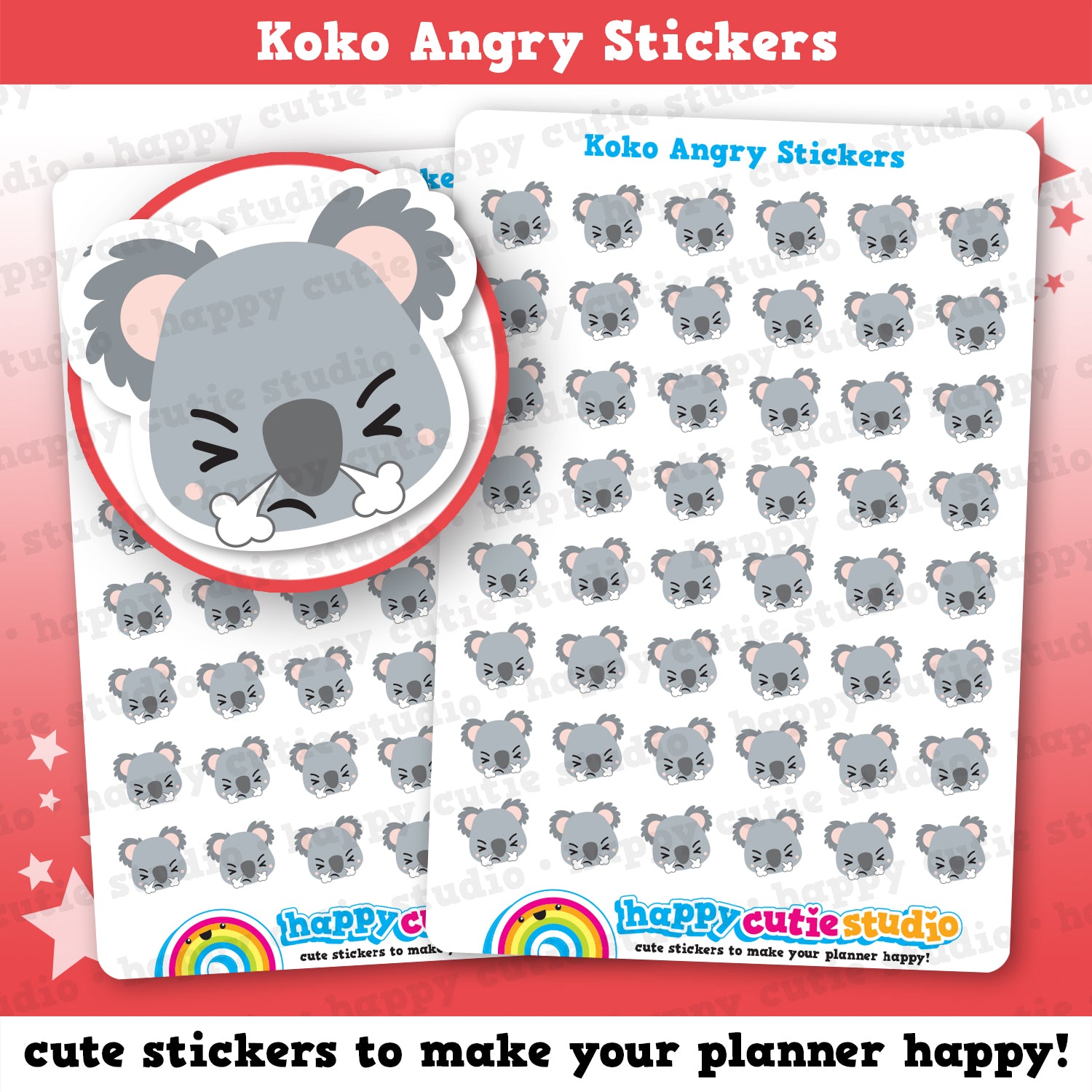48 Cute Angry Koko the Koala Planner Stickers