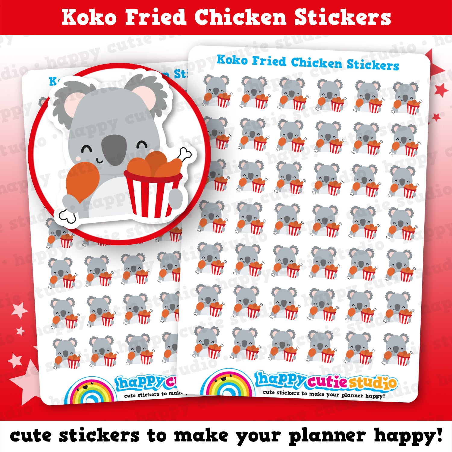 42 Cute Koko the Koala Fried Chicken Planner Stickers