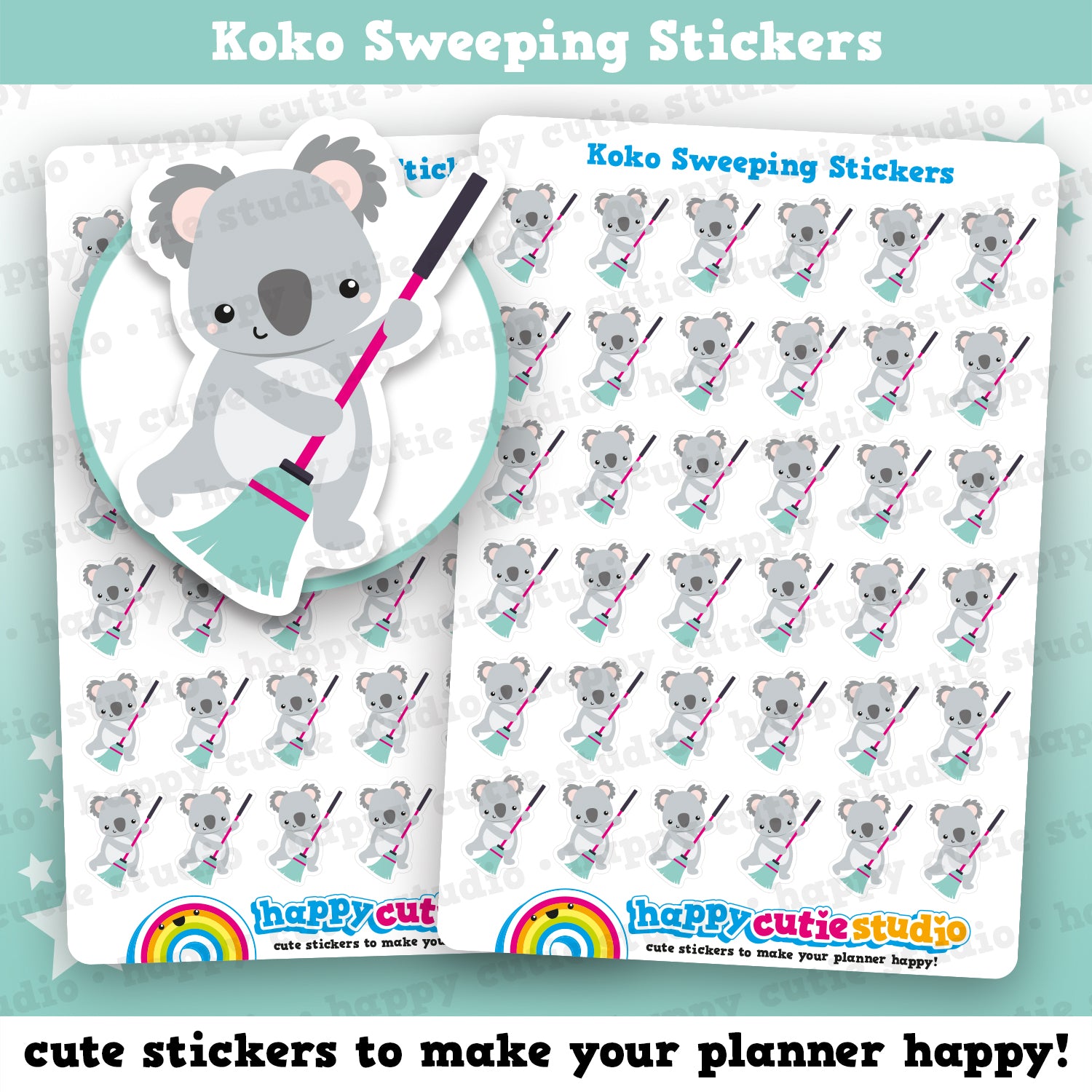 36 Cute Koko the Koala Sweeping Planner Stickers – HappyCutieStudio
