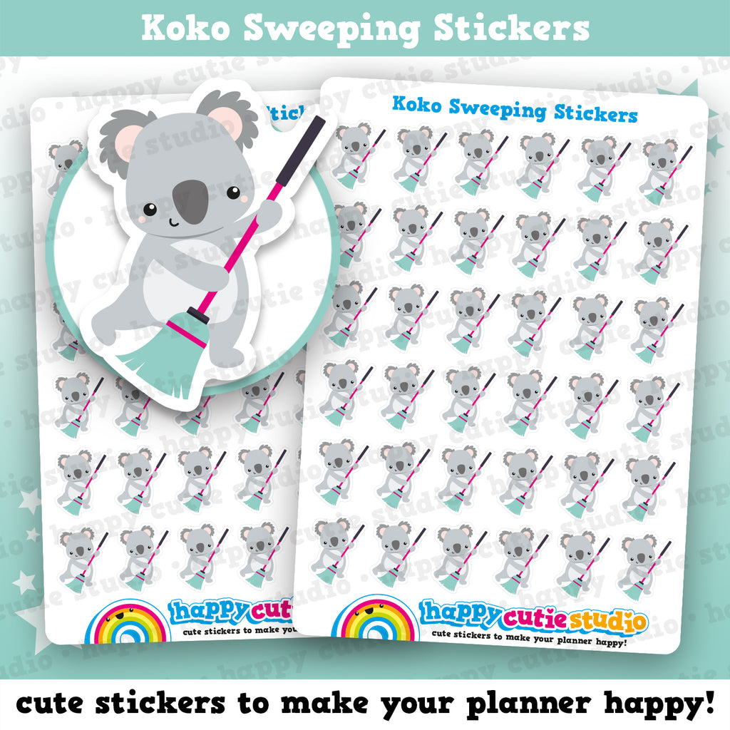 36 Cute Koko the Koala Sweeping Planner Stickers – HappyCutieStudio