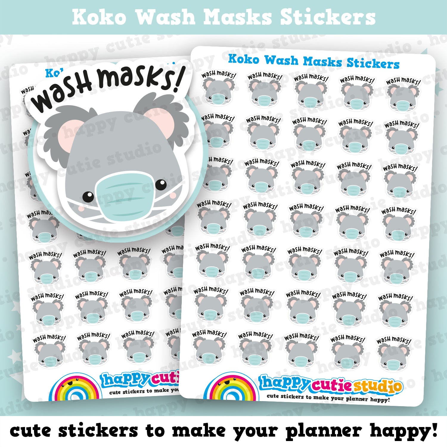 35 Cute Koko the Koala &#39;Wash Masks&#39; Planner Stickers