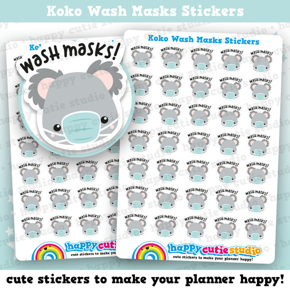 35 Cute Koko the Koala 'Wash Masks' Planner Stickers