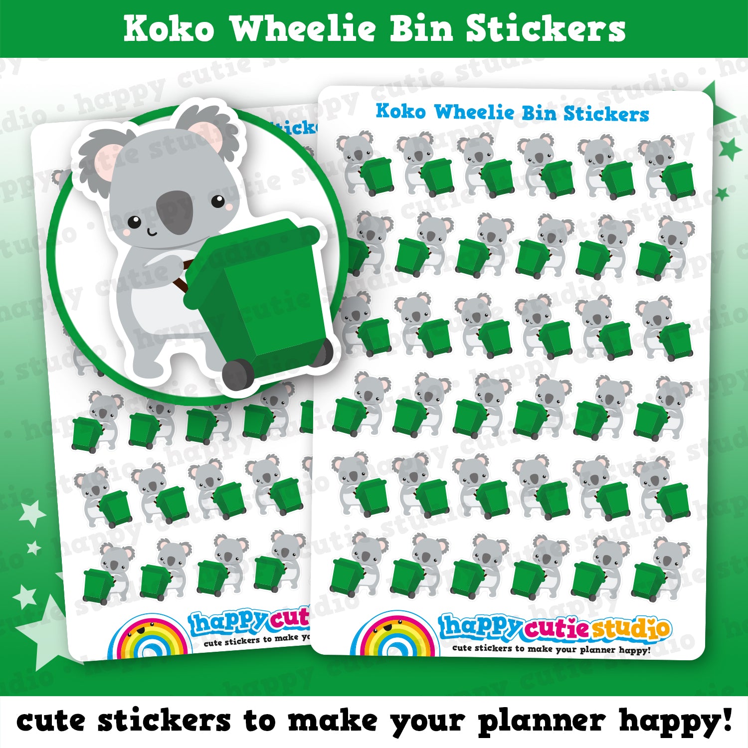 36 Cute Koko the Koala Wheelie Bin Planner Stickers