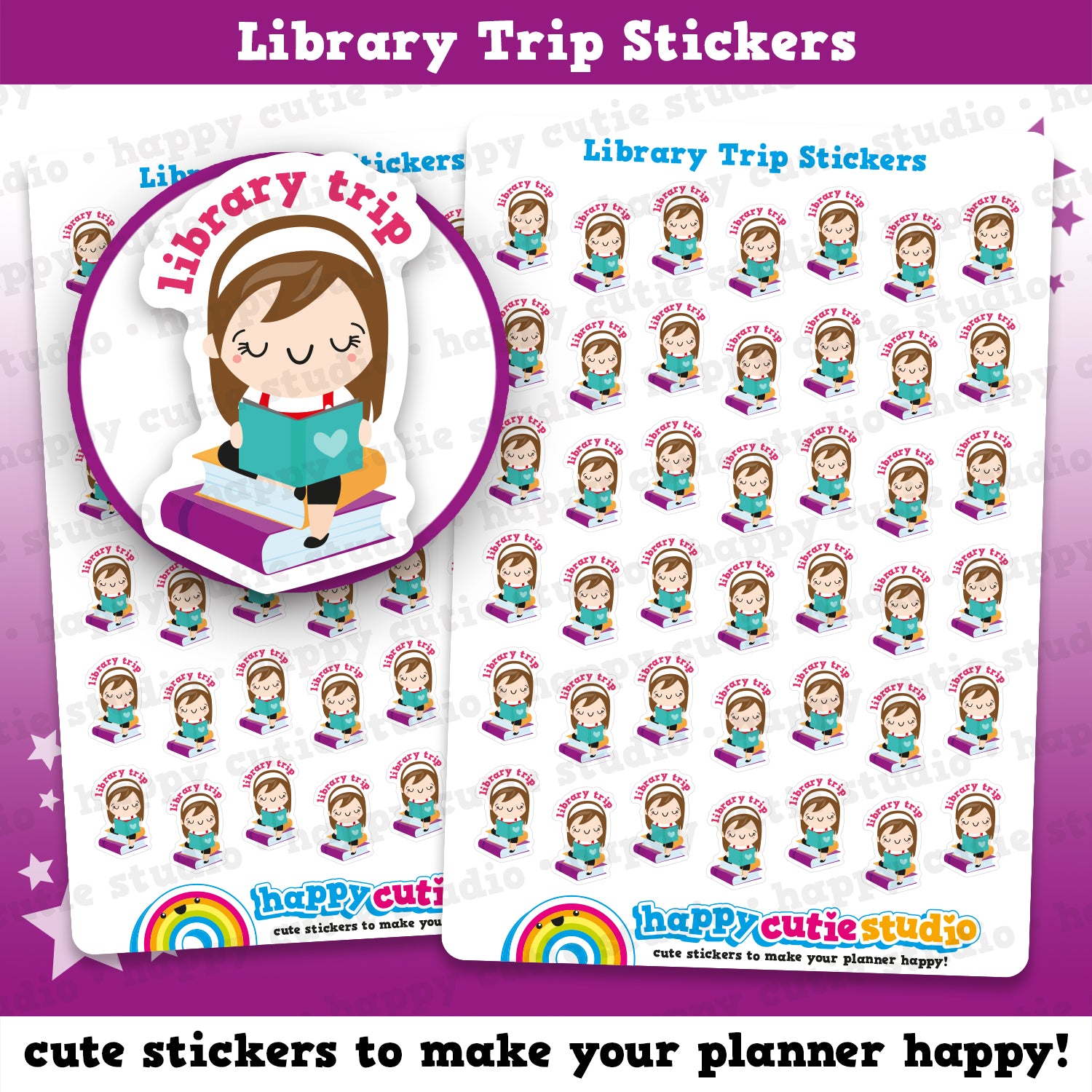 42 Cute Library Time Girl Planner Stickers