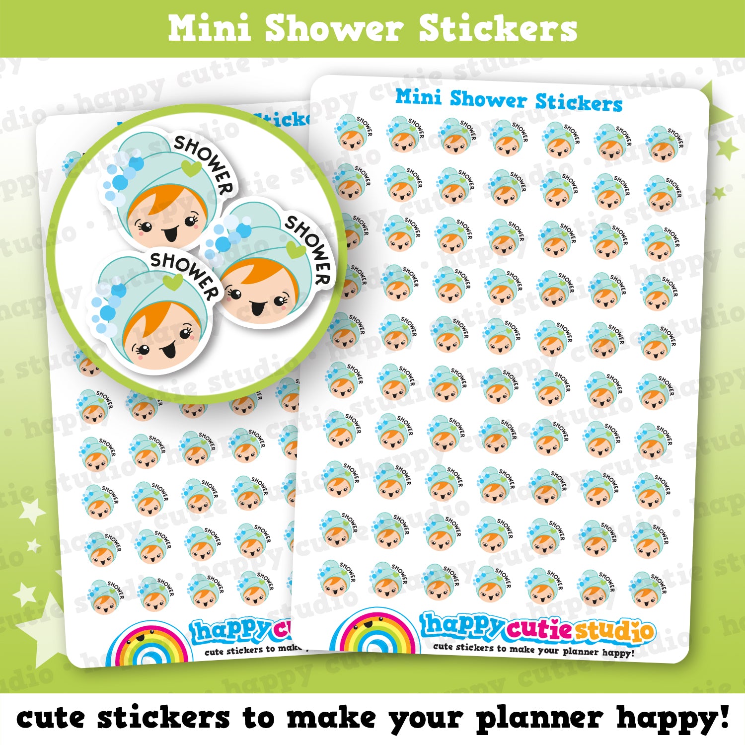 70 Cute Mini Shower/Routine Girl Planner Stickers