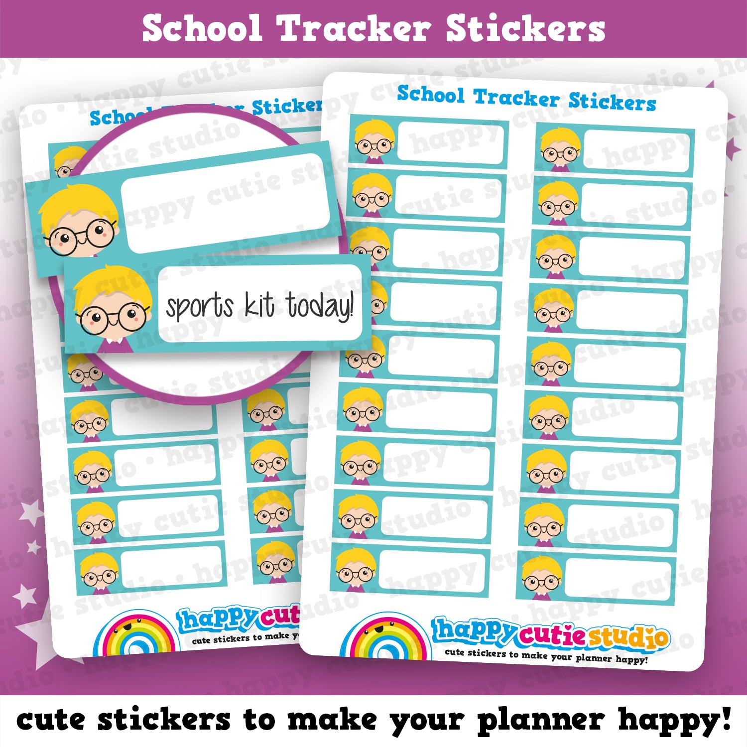18 Cute School Boy Tracker Planner Stickers