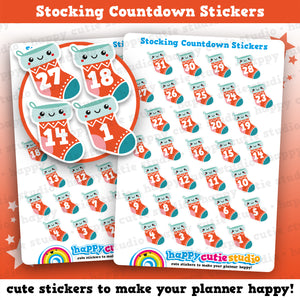 31 Cute Christmas Stocking Countdown/Date Cover Planner Stickers