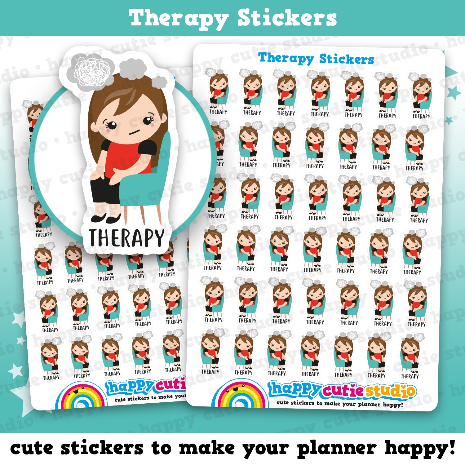 42 Cute Therapy Girl Planner Stickers