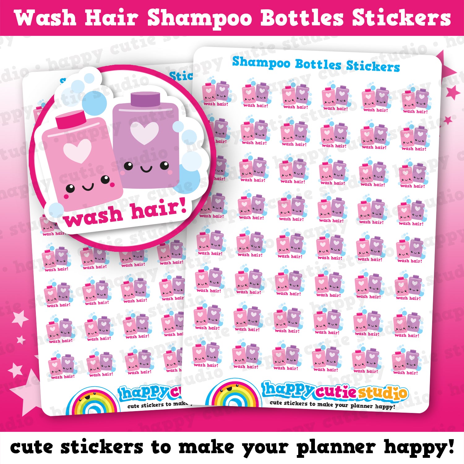 48 Cute Shampoo Bottle/Wash Hair/Reminder Planner Stickers