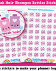 48 Cute Shampoo Bottle/Wash Hair/Reminder Planner Stickers