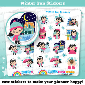 12 Cute Winter Fun Girl Planner Stickers