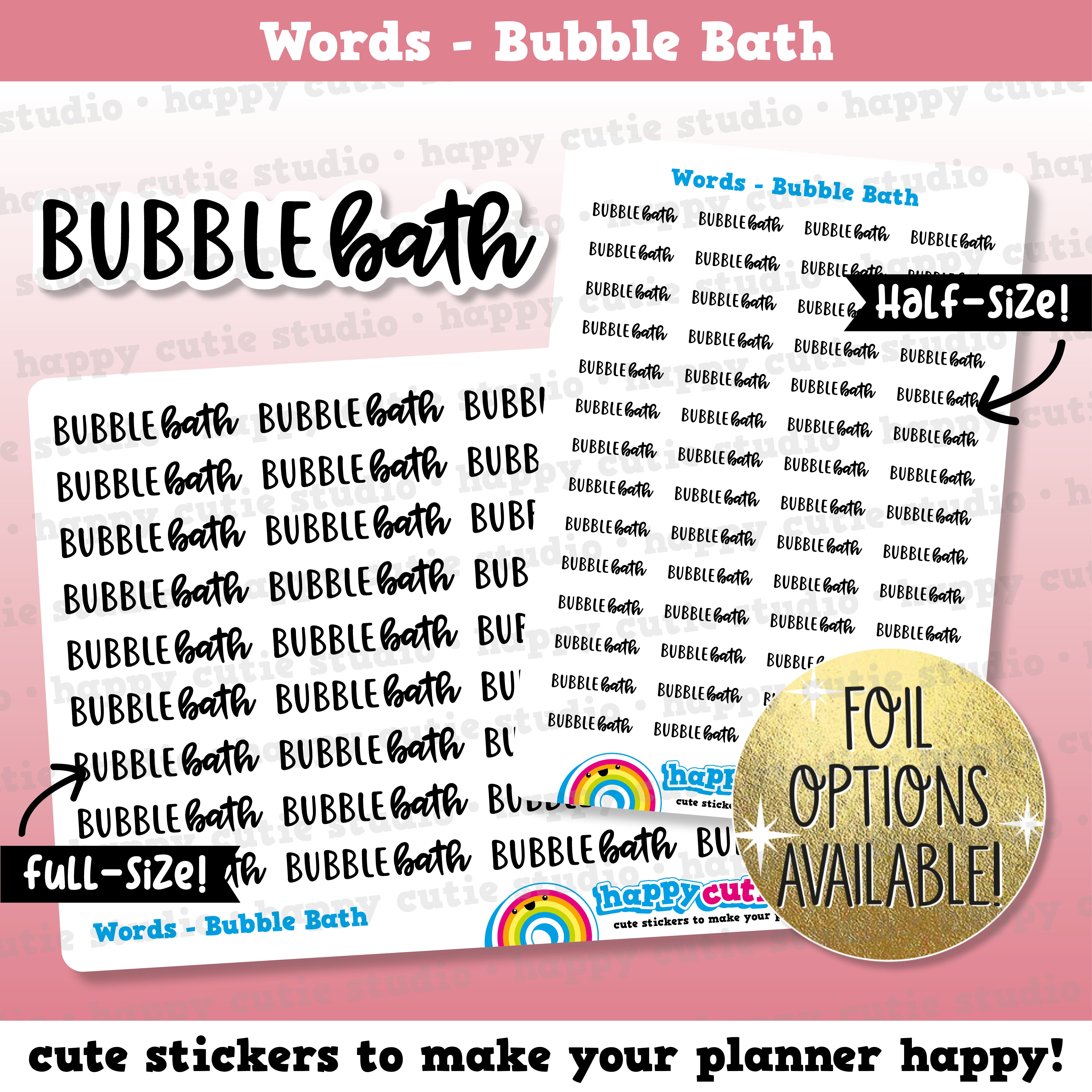 Bubble Bath Words/Functional/Foil Planner Stickers