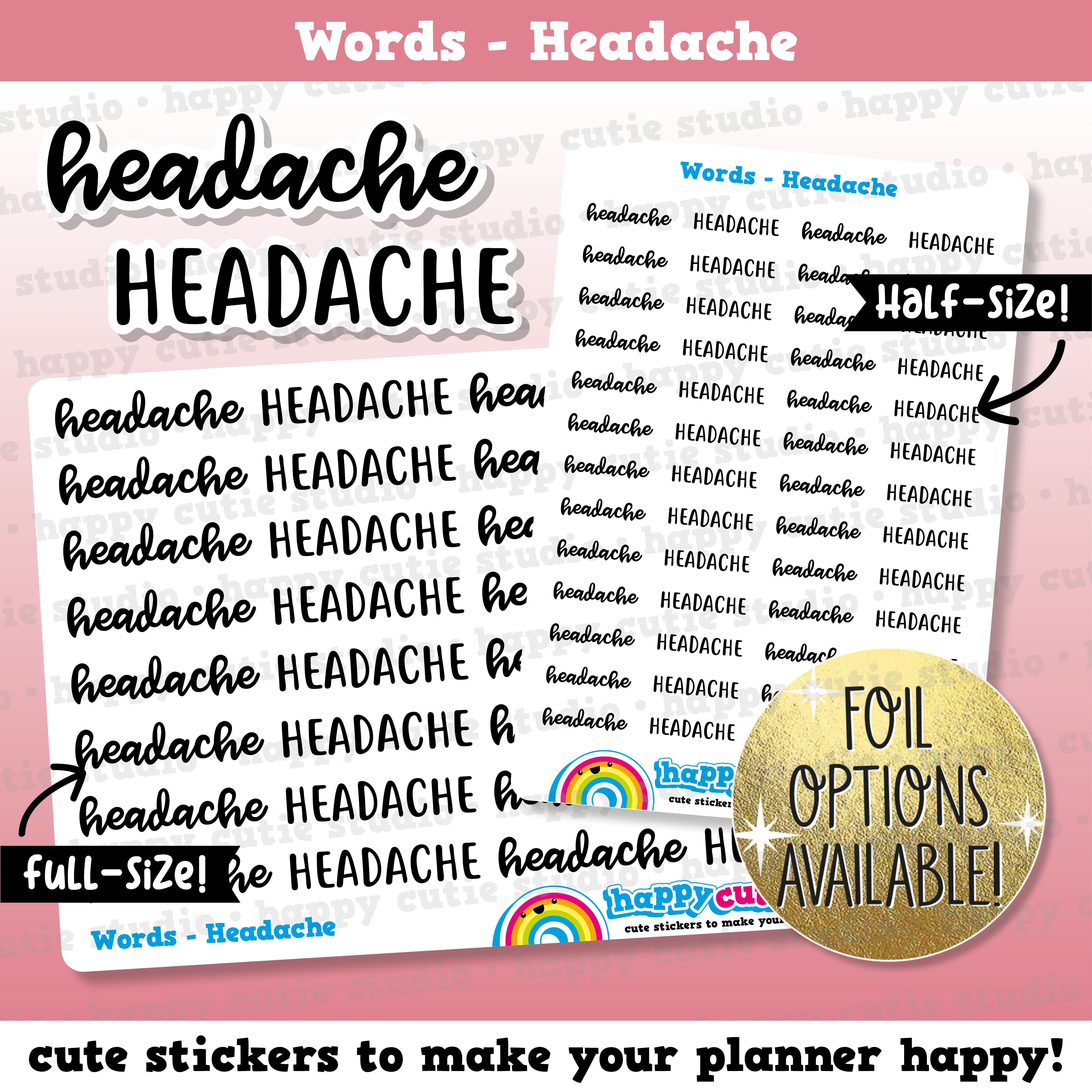 Headache Words/Functional/Planner Stickers