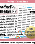 Headache Words/Functional/Planner Stickers