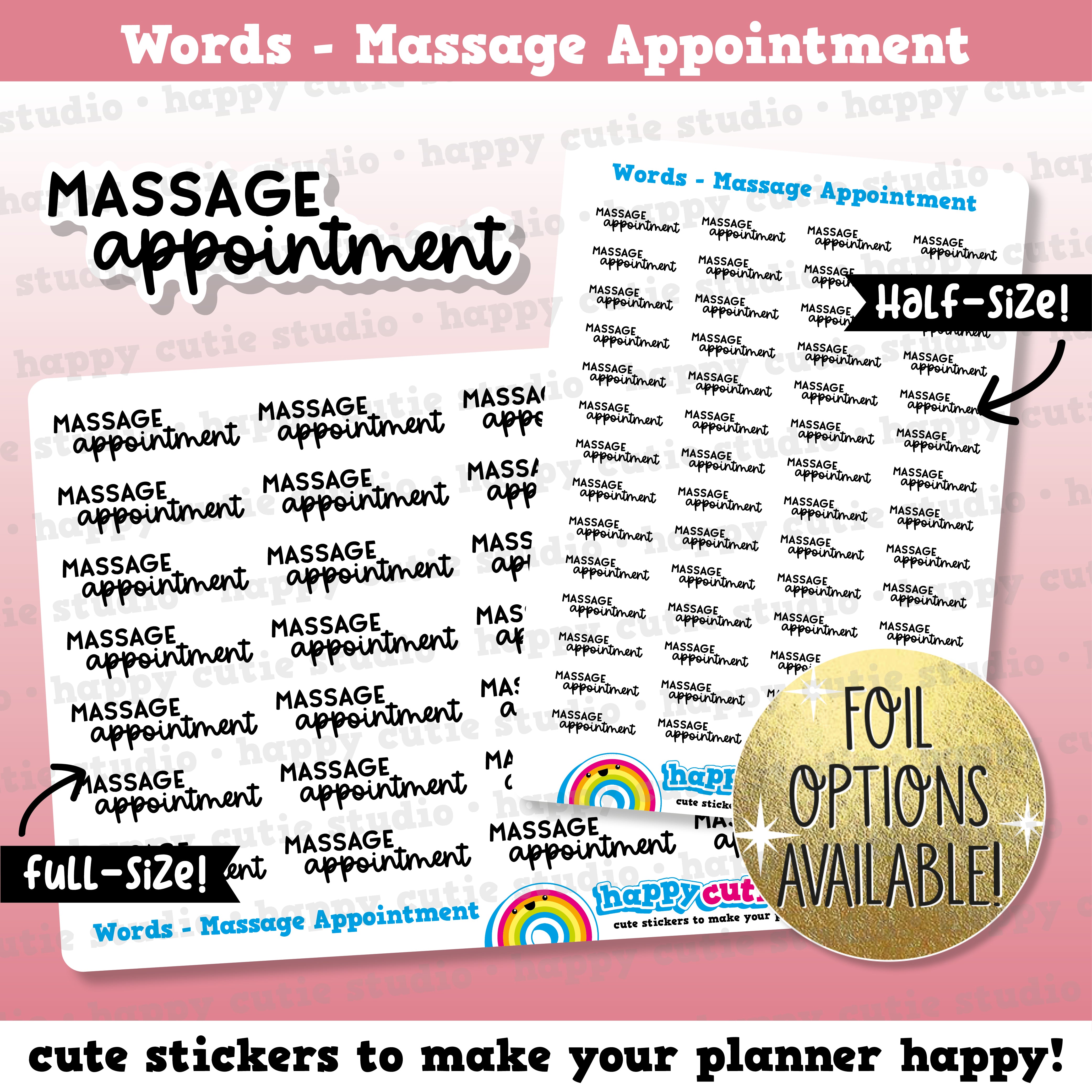 Massage Appointment Words/Functional/Planner/Foil Planner Stickers