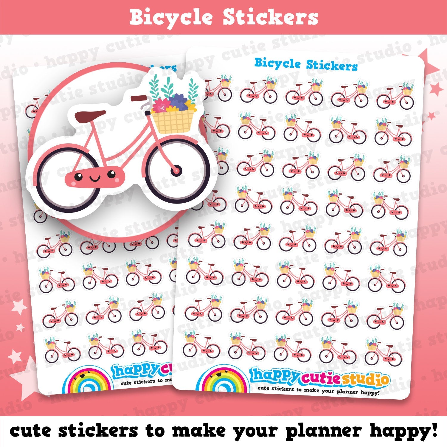 40 Cute Bicycle/Bike/Cycle Planner Stickers