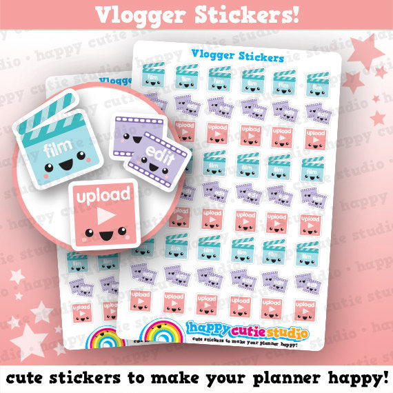 54 Cute Vlogger / Vlogging / Video/ Film / Edit / Upload Planner Stickers