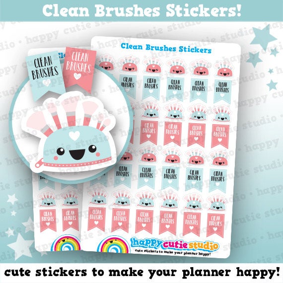 48 Cute Clean Make-up Brushes Planner Stickers