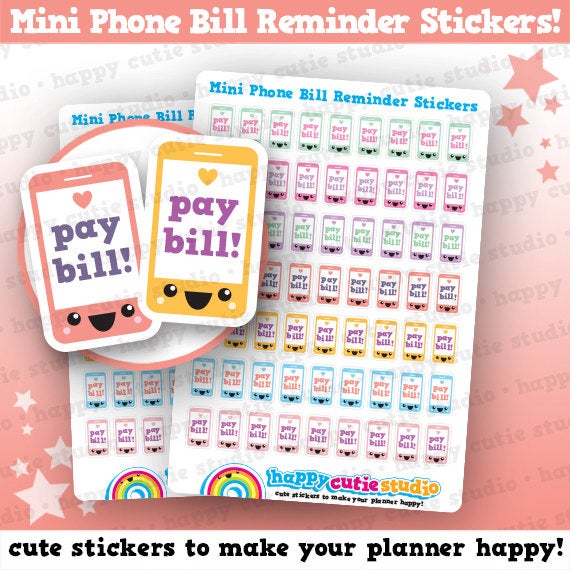 63 Cute MINI Mobile/Cell Phone Pay Bill Reminder Planner Stickers