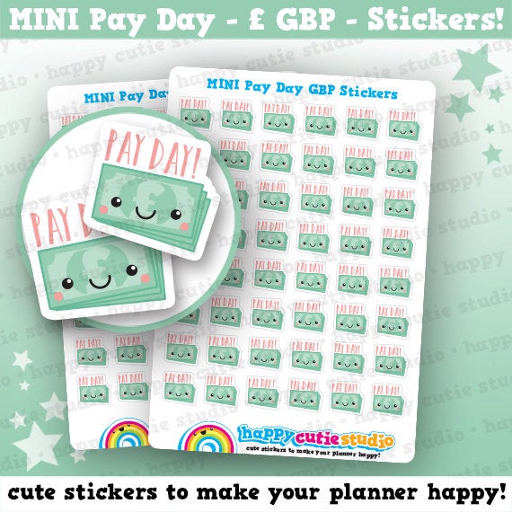48 Cute MINI Pay Day/Payday GBP Planner Stickers
