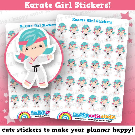 30 Cute Karate Girl Planner Stickers