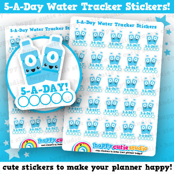 25 Cute Hyrdration Tracker - 5 A Day - Planner Stickers