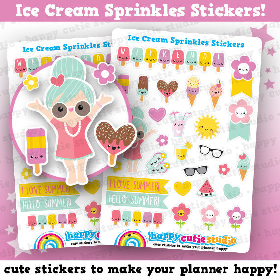30 Cute Ice Cream Sprinkles/Summer Planner Stickers