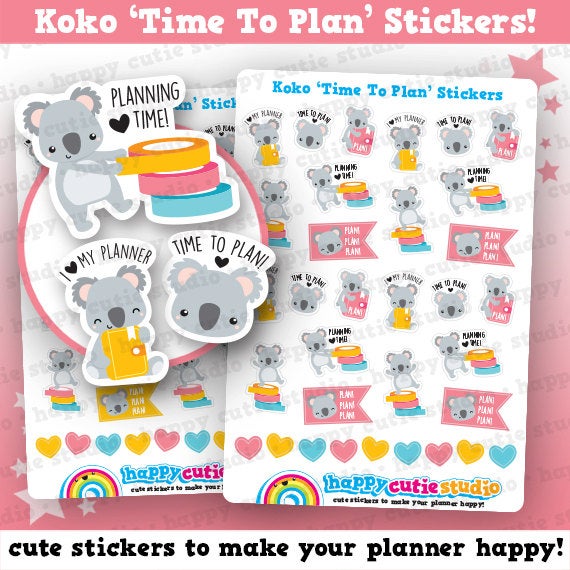 24 Cute Koko the Koala &#39;Time to Plan&#39; Planner Stickers
