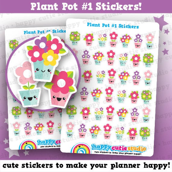 42 Cute Plant Pots/Flowers/Garden/Gardening Planner Stickers