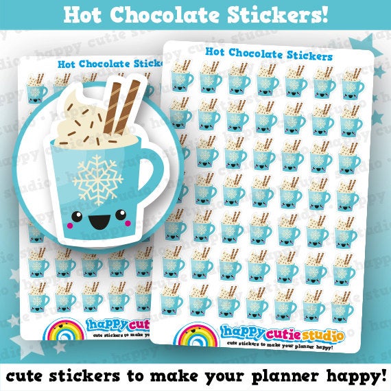 49 Cute Hot Chocolate Planner Stickers