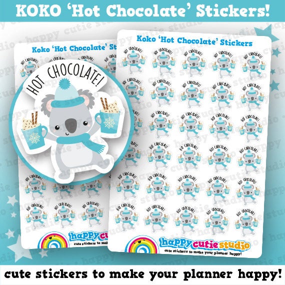30 Cute Koko the Koala &#39;Hot Chocolate&#39; Planner Stickers