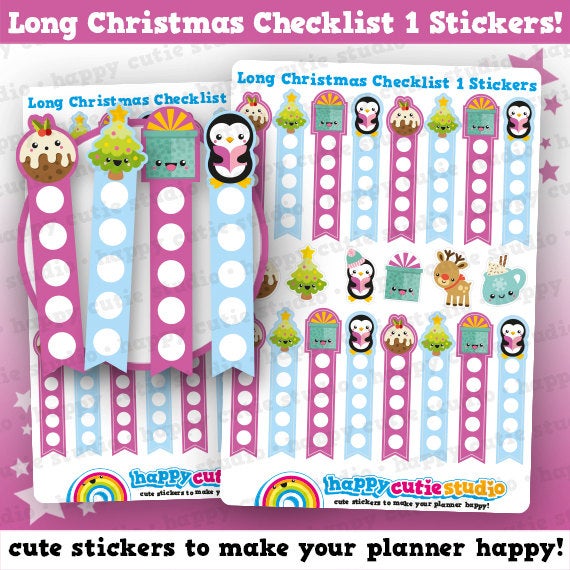 16 Cute Christmas Long Checklist/Festive/Holidays Planner Stickers
