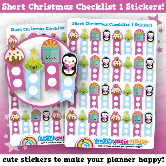 32 Cute Christmas Short Checklist/Festive/Holidays Planner Stickers
