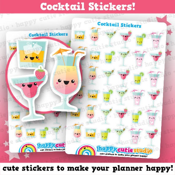 36 Cute Cocktail/Alcohol Planner Stickers