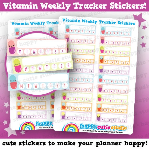 20 Cute Vitamin Tracker/Weekly Habit/Pills Reminder Planner Stickers