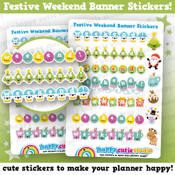 7 Cute Christmas Banners/Weekend/Holidays/Festive Planner Stickers