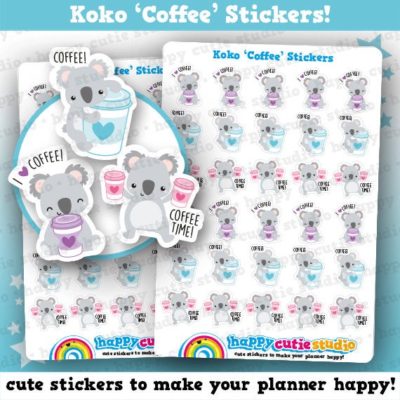 30 Cute Koko the Koala &#39;Coffee&#39; Planner Stickers