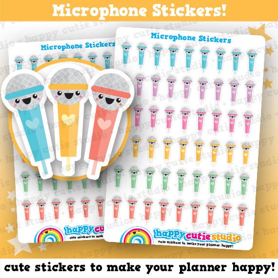 54 Cute Microphone Planner Stickers