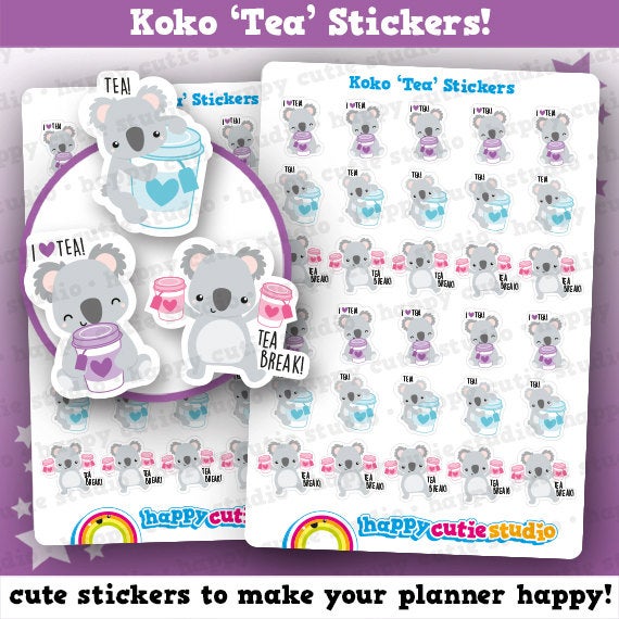 30 Cute Koko the Koala &#39;Tea&#39; Planner Stickers