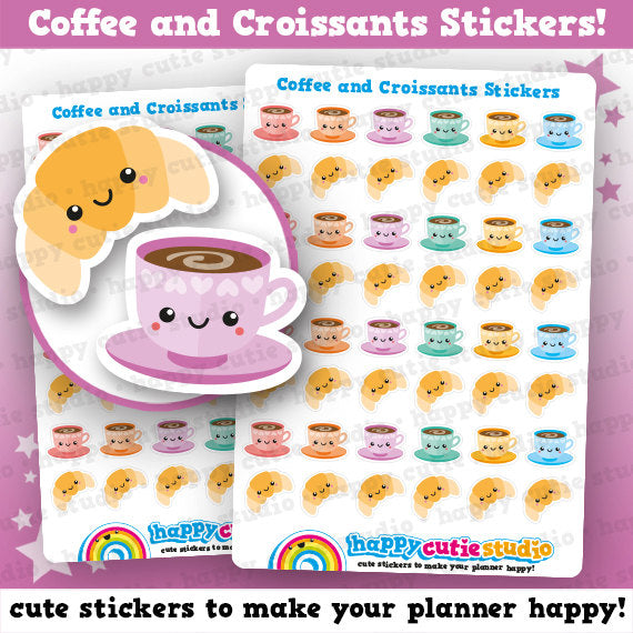 48 Cute Coffee and Croissants/Breakfast/Brunch Planner Stickers