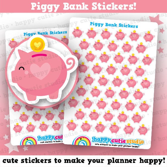 50 Cute Piggy Bank/Save/Money Planner Stickers