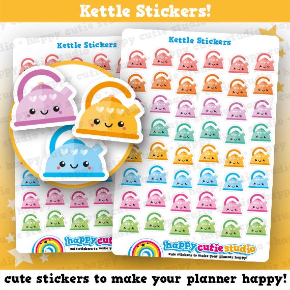 48 Cute Kettle/Tea Planner Stickers