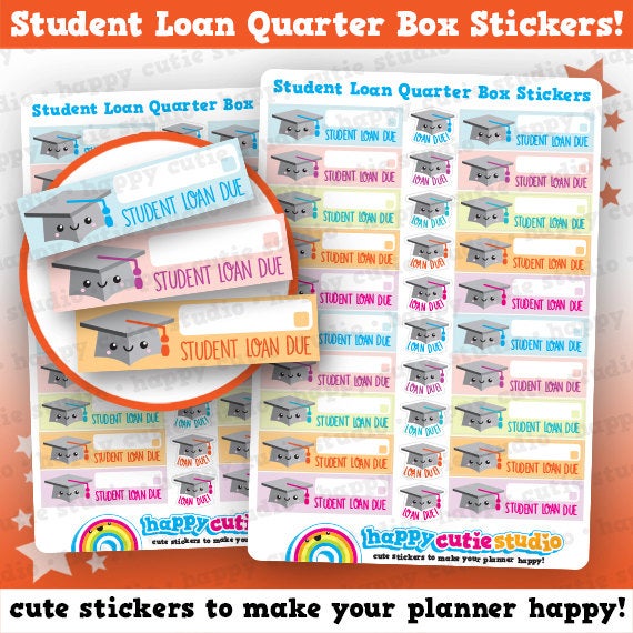 20 Cute Student Loan Quarter Box Planner Stickers