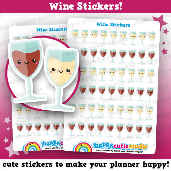 54 Cute Wine/Wine Glass/Alcohol Planner Stickers